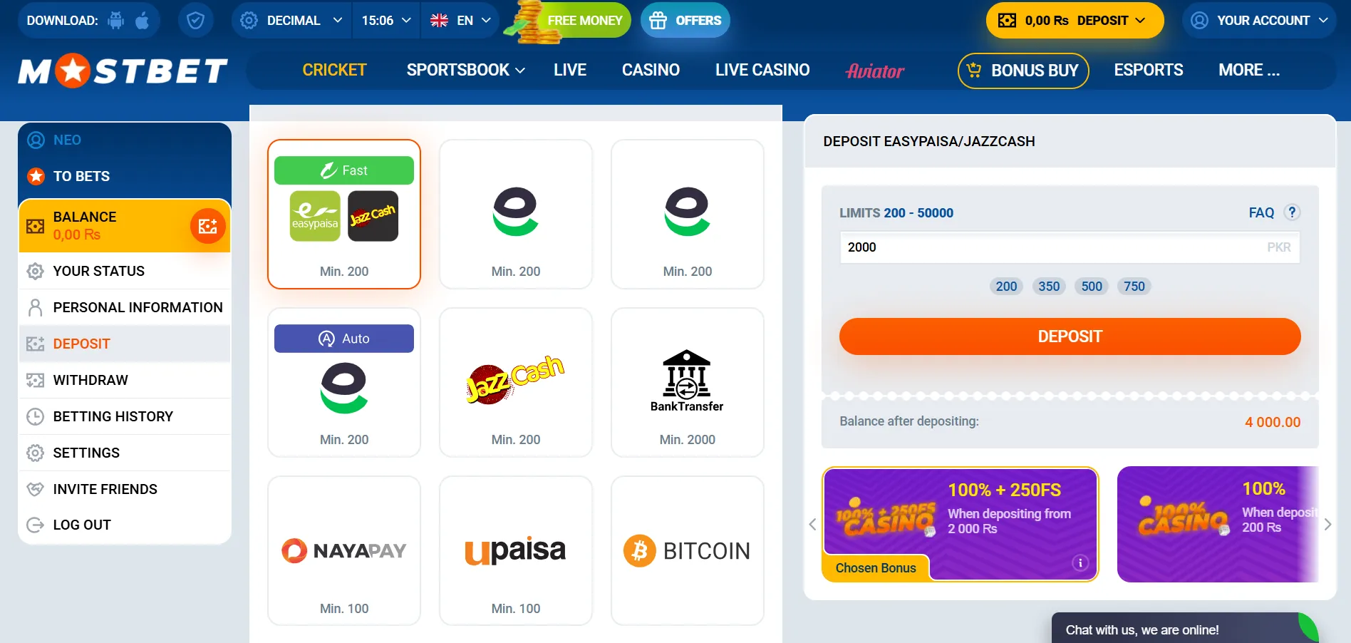 mostbet payments